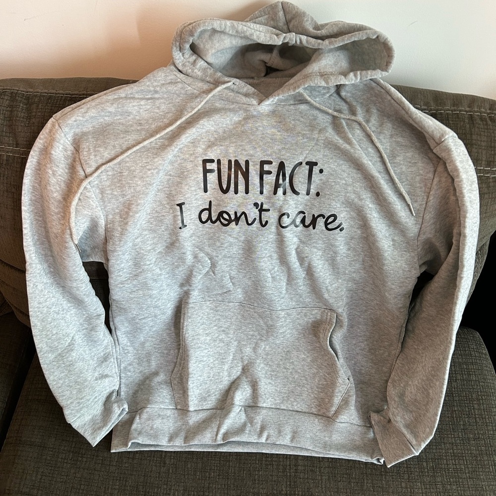 Fun Fact I Don't Care Women’s Gray Sweatshirt Hoodie Gift Sz: Large - Picture 3 of 6